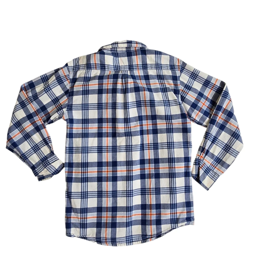 The Children's Place blue and orange plaid button down shirt small 5/6